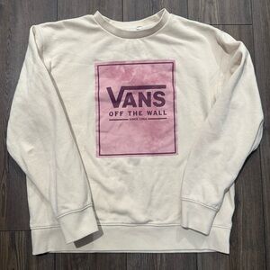 Vans Off The Wall Crewneck Sweatshirt Cream Pink Logo Pullover Women’s L